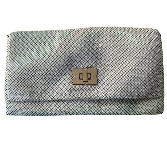 BCBG Max Azria Metallic Silver Mesh Clutch Bag - Picture 1 of 5